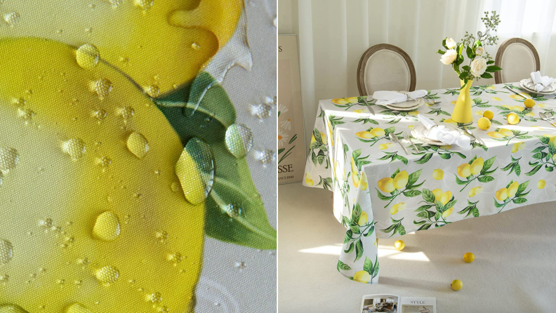 Product shot of lemon printed waterproof tablecloth.