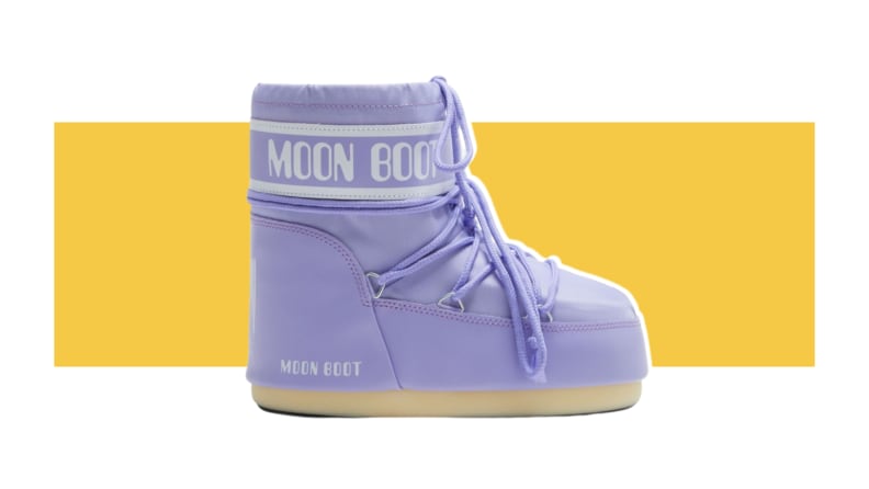 Purple Moonboot Icon Low against a yellow background