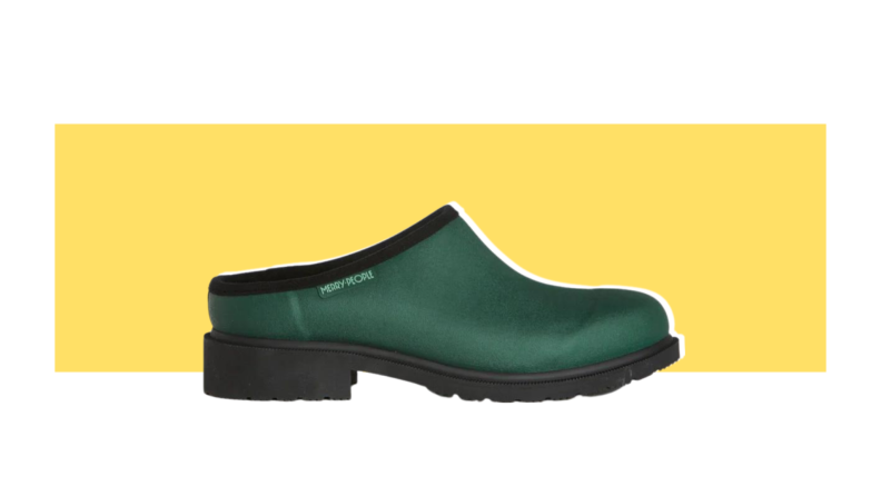 Green rubber clogs.