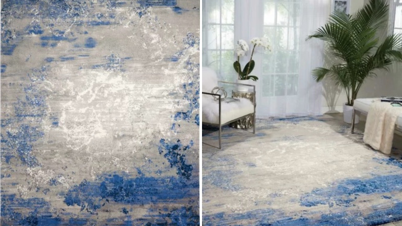 A blue-gray silk rug from Wayfair