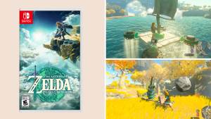 Collage of "The Legend of Zelda: Tears of the Kingdom" Nintendo Switch game.