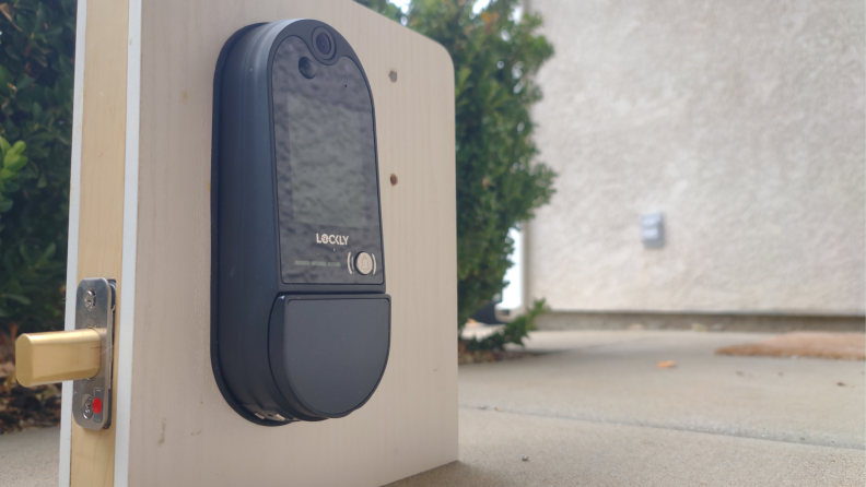 A side view of the Lockly Vision Elite smart lock.