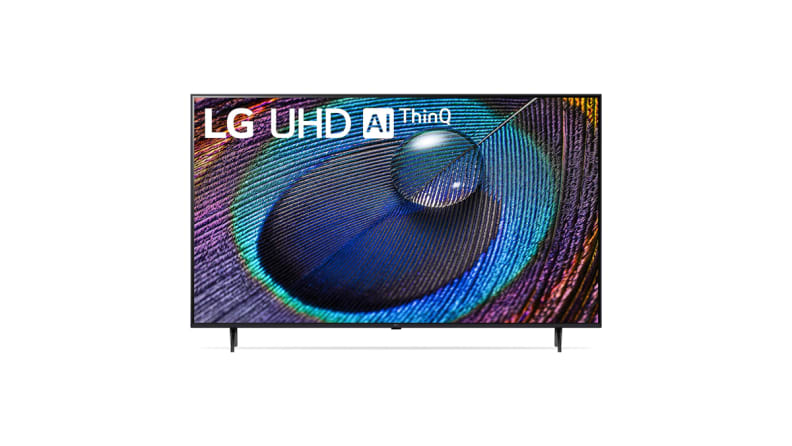 A LG 75-Inch UR9000 4K Smart TV in front of a white background.
