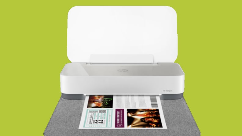 An image of the Tango X printer open to display a printed image.