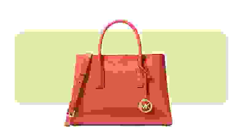 A small red leather handbag.