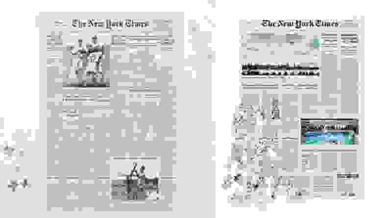 Two frames of a New York Times front page puzzle