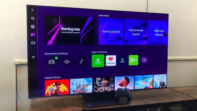 Pantalla de inicio para Samsung Gaming Hub como se ve en un televisor OLED Samsung S95B de 55 pulgadas