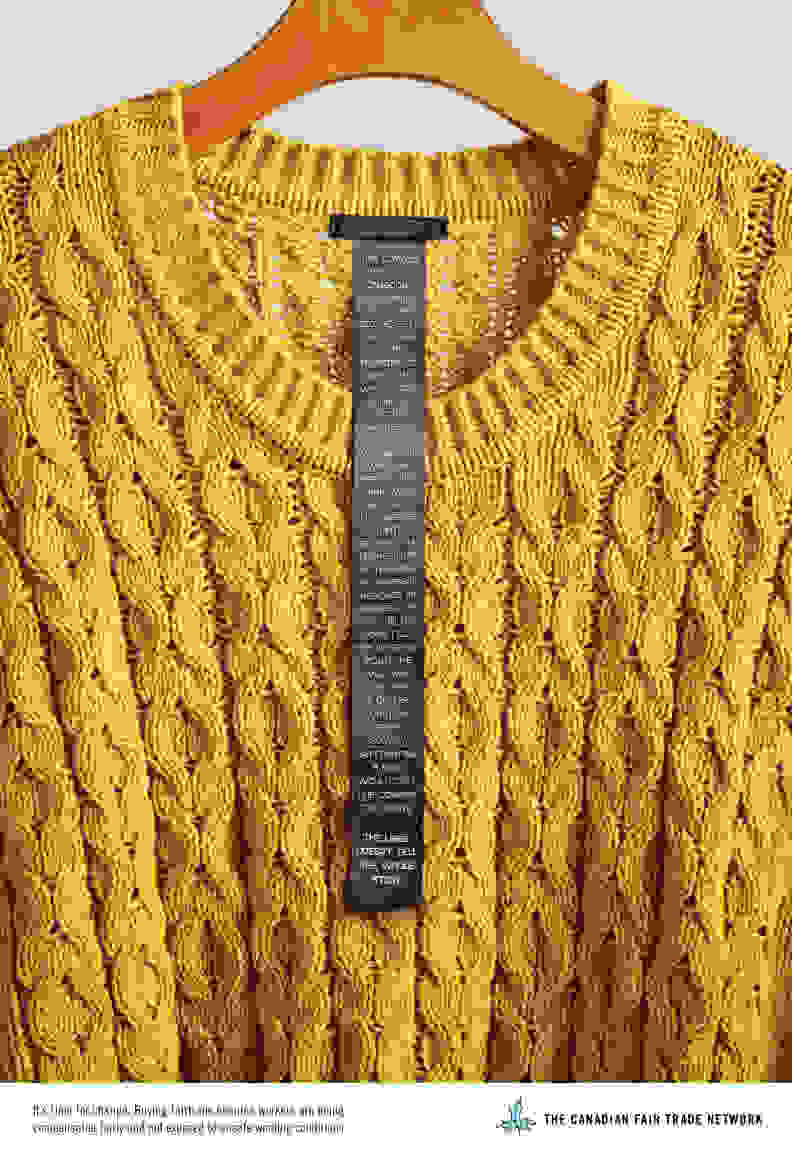 Sweater with sweatshop story label