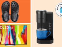 Three products with the Cyber Monday Deals Reviewed badge in front of colored backgrounds.