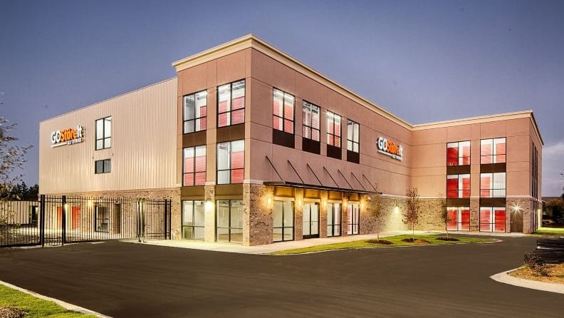 A large self-storage facility at around early evening