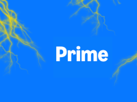 Blue background with yellow lightning bolts surrounding Prime