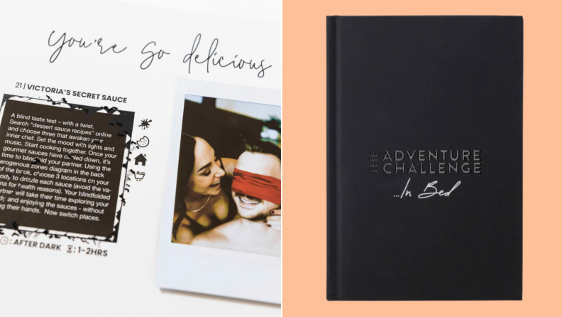 A page from the ...In Bed Adventure Challenge book and the front cover of the book.