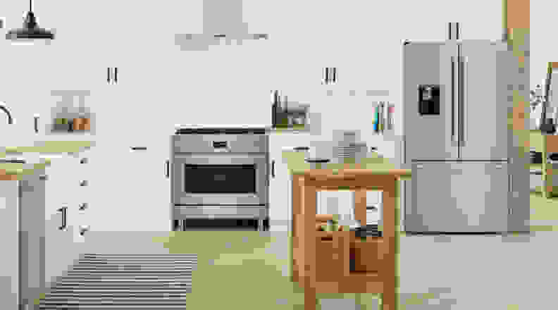 A designer kitchen featuring stainless steel appliances