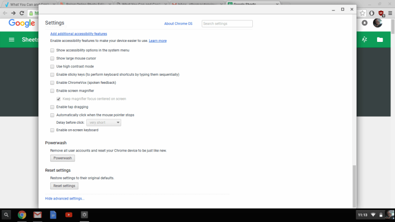 A screenshot of a settings panel taken by a Chromebook.