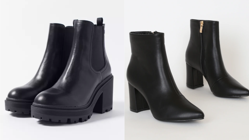 Two pairs of black booties from Urban Outfitters and Madewell