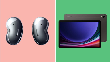 A colorful collage of discounted Samsung tech.