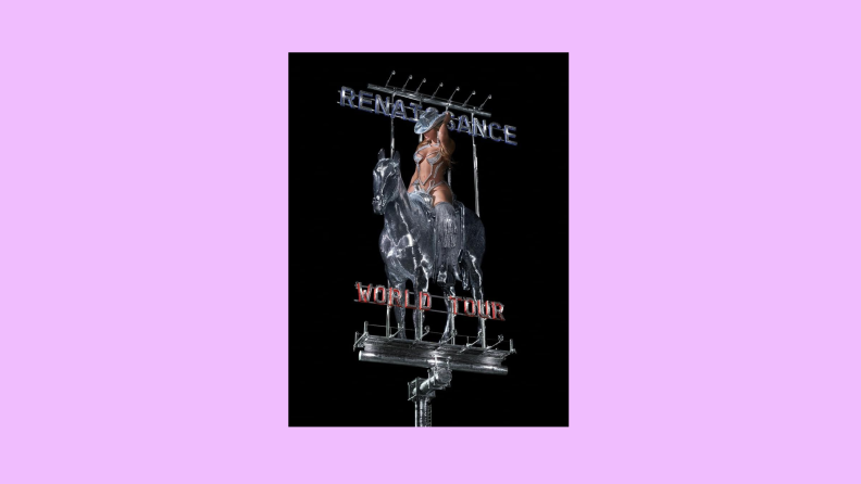 A poster featuring a promotional image of Beyoncé's Renaissance World Tour.