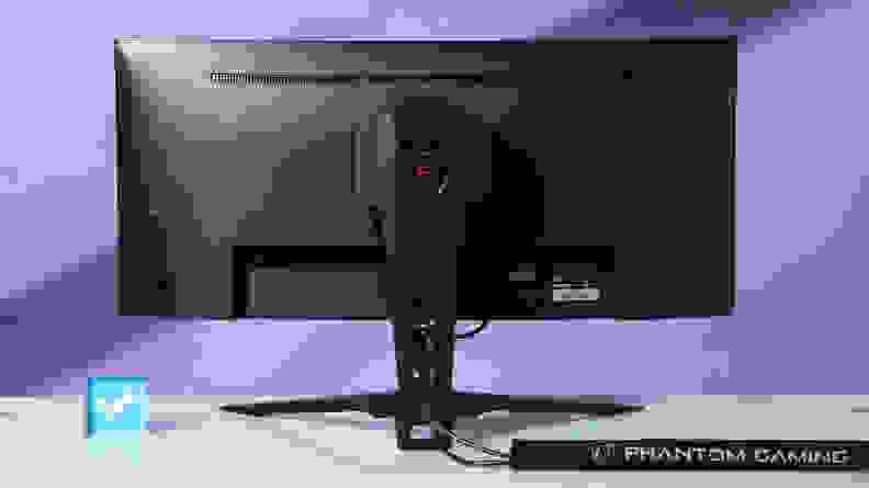 The back view of an ASRock Phantom Gaming PG34WQ15R2B monitor.