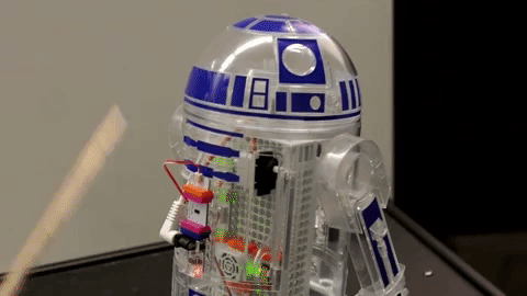 With a prompt from the motion sensor, R2-D2's head spins around.