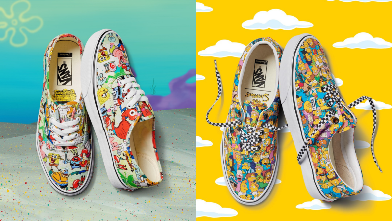 Shoes with Spongebob and The Simpsons print.