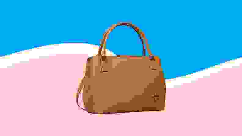 A tan purse.