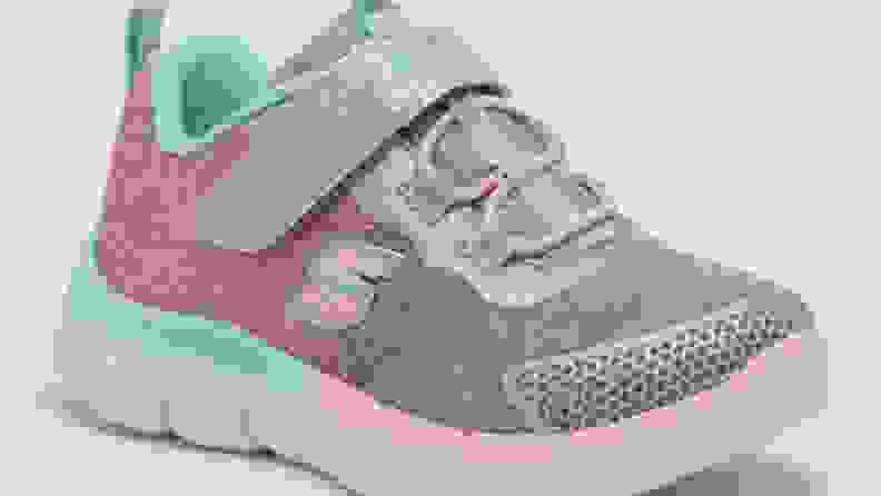 A pink pair of Skechers