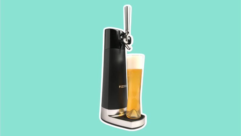 A Fizzics home beer dispenser with a pint of beer