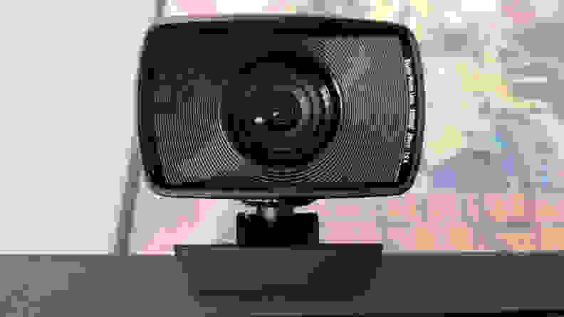 A straight on view of a webcam without a lens cover