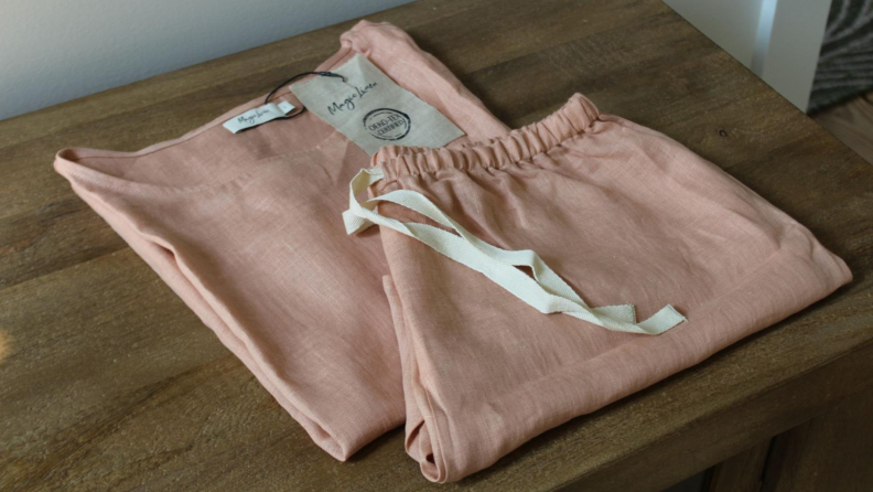 Set of pink linen pajamas from MagicLinen