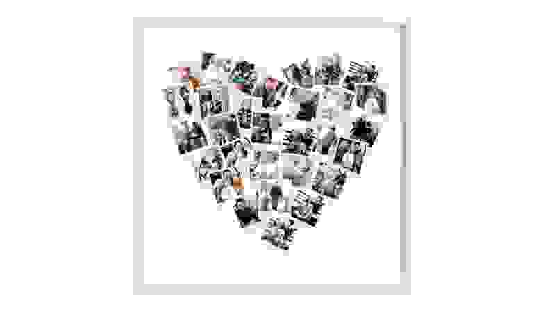 pictures in heart collage on white background