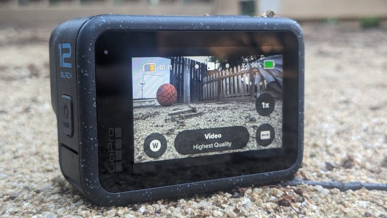The GoPro Hero12 Black with footage showing in its display.