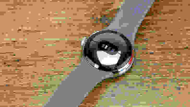 The backside of a Pixel Watch on display.