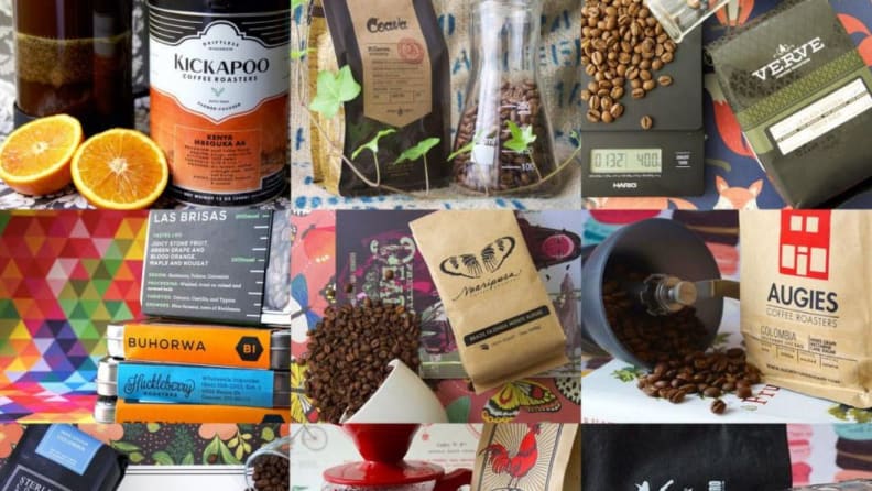 multiple coffee packets in collage format