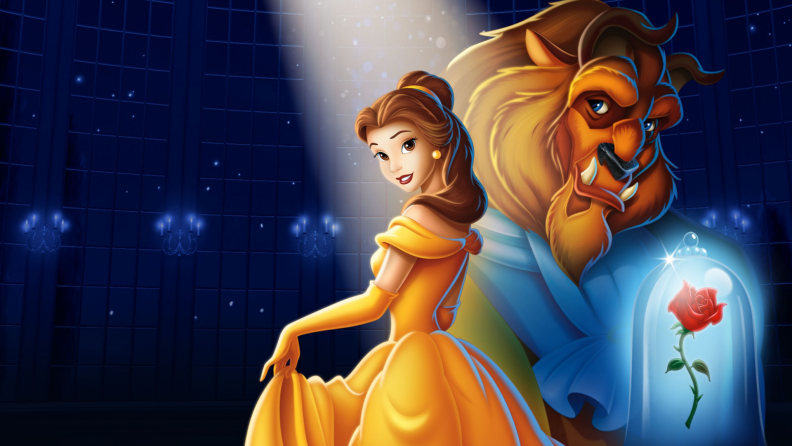 A still from 'Beauty and the Beast' featuring Belle and the Beast.
