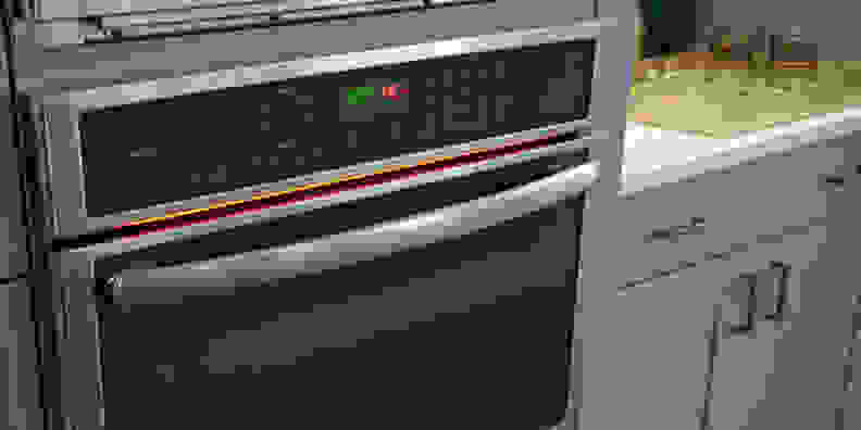 A GE connected oven in use