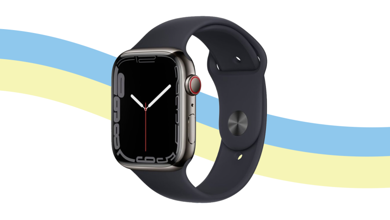 Apple Watch Series 7 on a rainbow background
