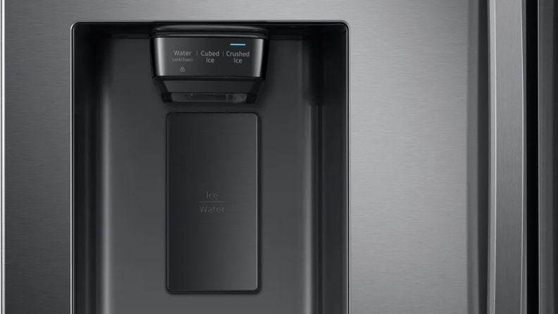 Close-up of the Samsung RF27T5201SG ice and water dispenser