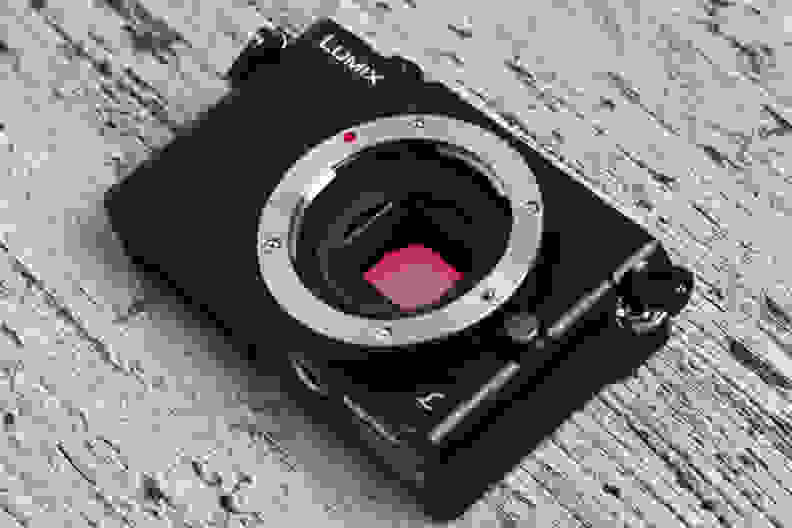 A photo of the Panasonic Lumix GM5's lens mount and sensor.