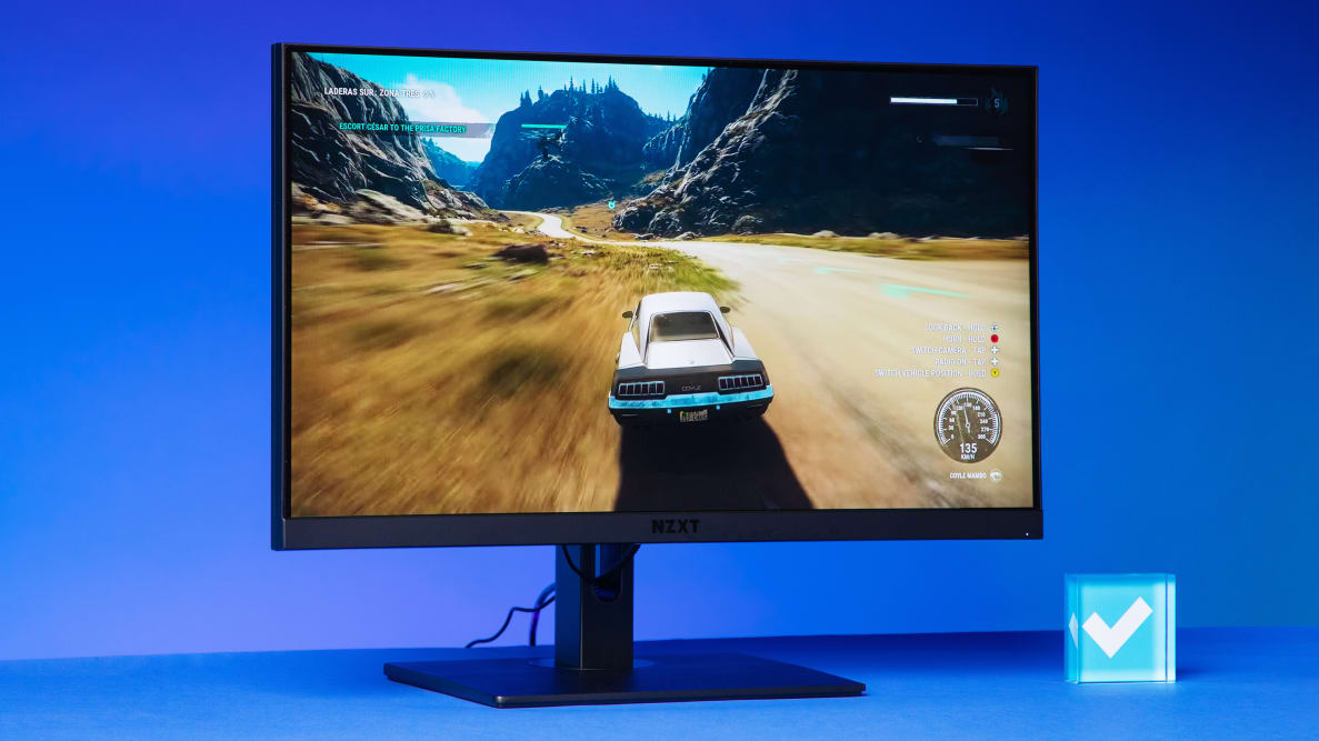 The NZXT Canvas 25F Gaming Monitor displaying the video game Just Cause 4.