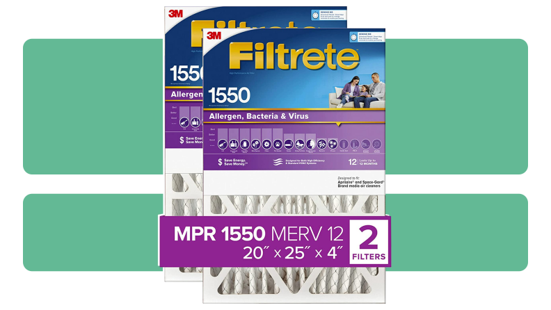 Two packages of Filtrete's, side-by-side, on a green background