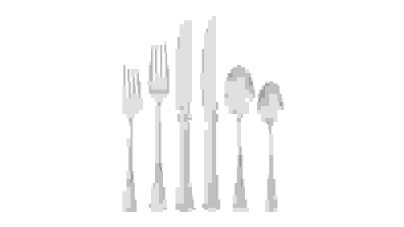 A 6-piece stainless steel flatware set against a white background.