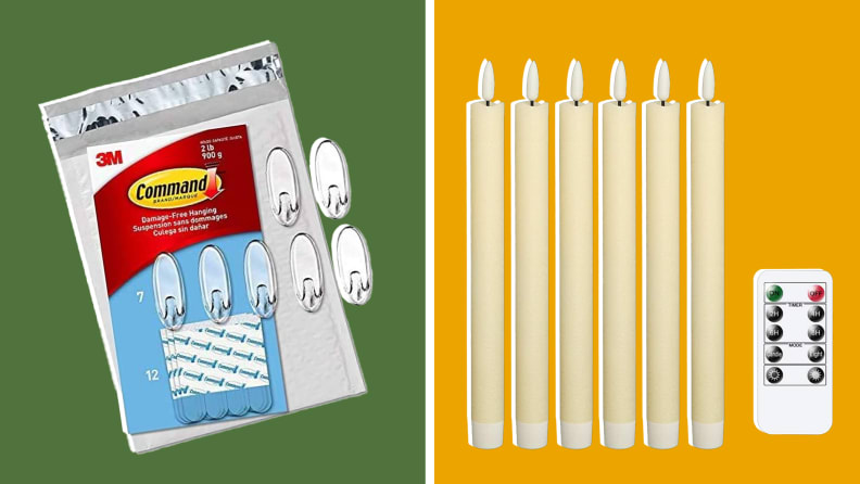 Some hanging hook products with artificial candles.