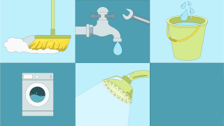 A grid collage showing off different methods for water conservation.