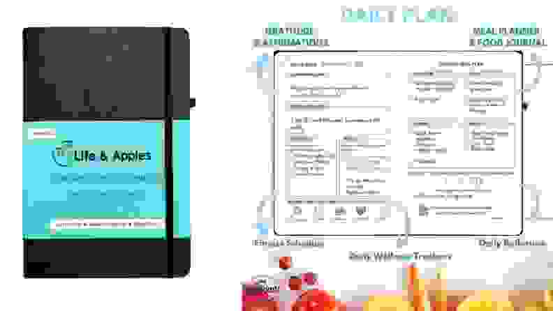 Left: The Life and Apples Wellness Planner. Right: A view of the daily page inside the Wellness Planner.