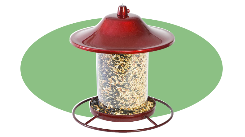 Product shot of the Perky-Pet 312R Red Sparkle Panorama Bird Feeder.