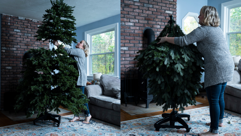 Ease of assembly is one reason that sets Balsam Hill's tree apart from its competition. It comes in two parts, rather than three, and its base features the brand's signature Flip Tree technology, so even a one-person set-up is possible.