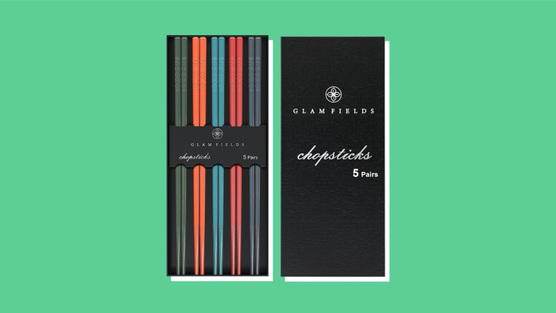 Glamfields Chopsticks in a black box on a green background.