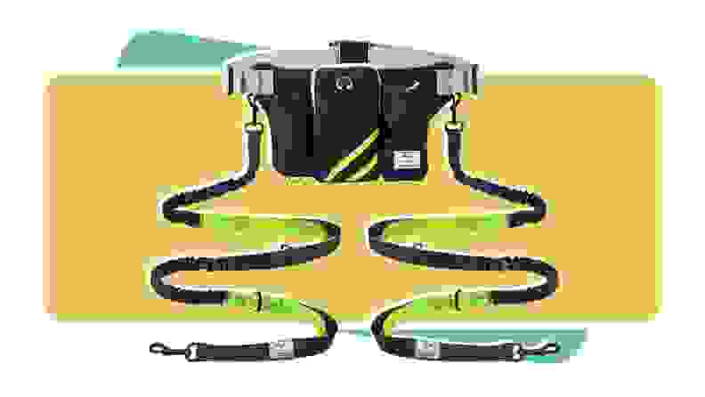 The Shine Hai Retractable Hands Free Dog Leash in lime green and black color
