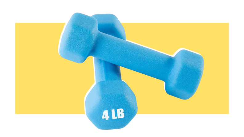 Blue Portzon exercise dumbbells.