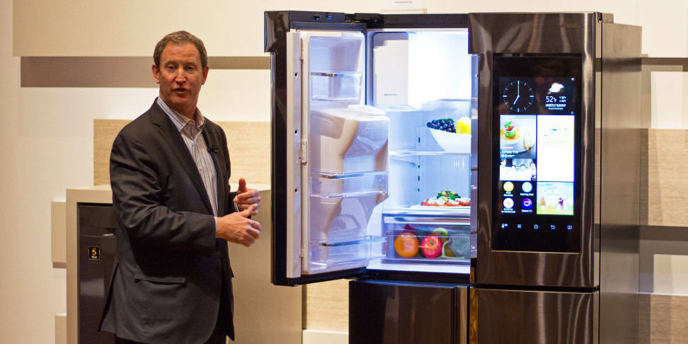 Samsung's John Herrington introduces the Family Hub refrigerator at CES 2016